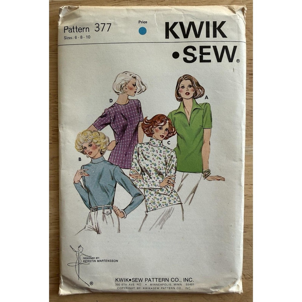Kwik Sew Pattern 377 Ladies' Tops in 4 Styles, Long & Short Sleeves Sz 6-10 UC